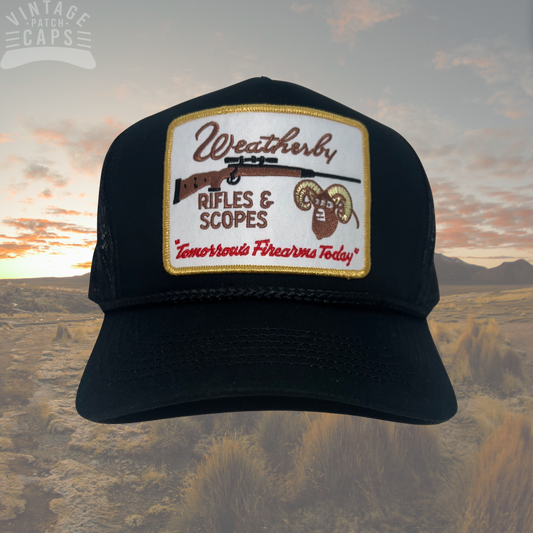 WEATHERBY RIFLES & SCOPES Black Trucker Throwback Patch Cap VERY LIMITED!