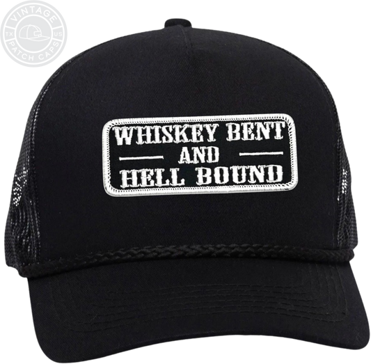 WHISKEY BENT and HELL BOUND Retro Throwback Trucker Patch Cap FAST Shipping  🥃🥃🥃