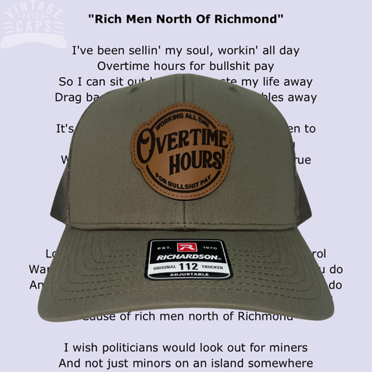OVERTIME PAY Richardson 112 Leather Patch Cap VERY HOT! Rich Men North of Richmond